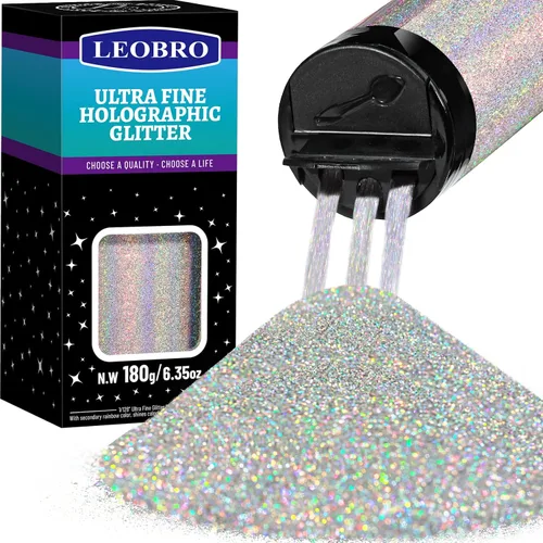 Vista 12 de Leobro - Brillantina plateada, 180g/6.35oz de brillo fino holográfico para resina, manualidades, vasos, uñas, cuerpo, diamante holográfico plateado