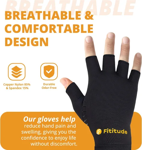 Vista 6 de Fititude Half Finger Compression Gloves with Copper Infusion for Arthritis Pain Relief and Swelling Support