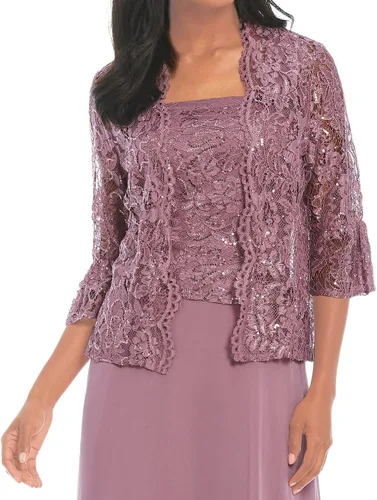 Vista 4 de Vestidos para madre de la novia, vestido de gasa de encaje para mujer, vestido de noche formal, vestidos de abuela con chaqueta
