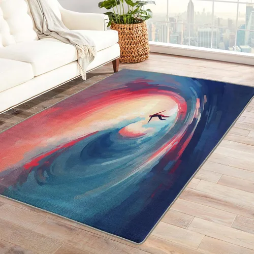 Vista 9 de Alfombra japonesa ondulada y decoración del hogar, alfombra de 4 x 5 pies, alfombras azules con ondas oceánicas para sala de estar, dormitorio, Onda