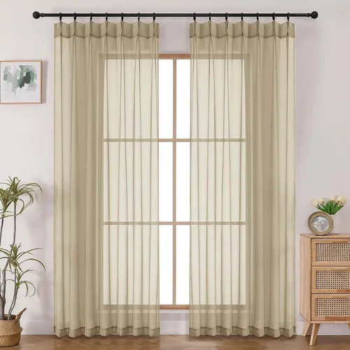 Vista 27 de OWENIE - Cortinas semitraslúcidas con plisado de pellizco blanco de 96 pulgadas de largo para dormitorio y sala de estar, cortinas modernas de aire