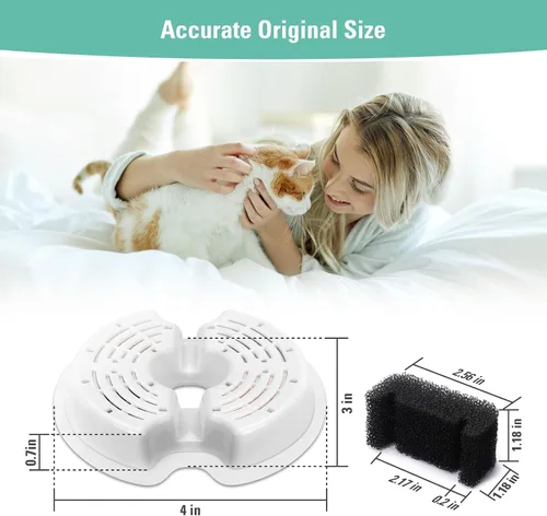 Vista 8 de Paquete de 4 filtros de repuesto y esponjas de bomba para dispensador de agua colorido para gatos de 67 oz/2 litros con luz LED, filtro de fuente