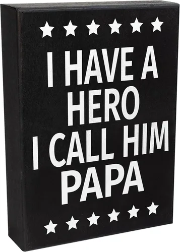 Vista 7 de JennyGems Regalo para papá, cartel de madera con texto en inglés "I Have a Hero I Call Him Papa", regalos para papá, decoración de estantes y colgar