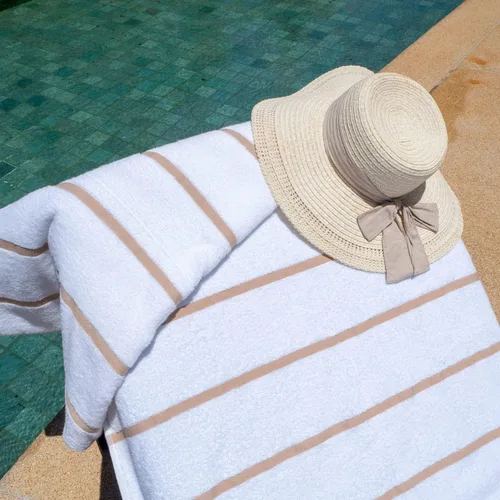Vista 3 de Arkwright Las Rayas - Funda para tumbona, paquete de 2, toalla de rizo 100% algodón suave a rayas con soporte de bolsillo para playa, piscina, silla