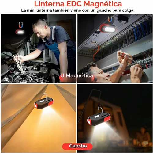 Vista 4 de Luz de trabajo magnética recargable, luz de trabajo LED de 400 lm con reflector y proyector COB, 5 modos, tiempo de ejecución de 3 a 7 horas