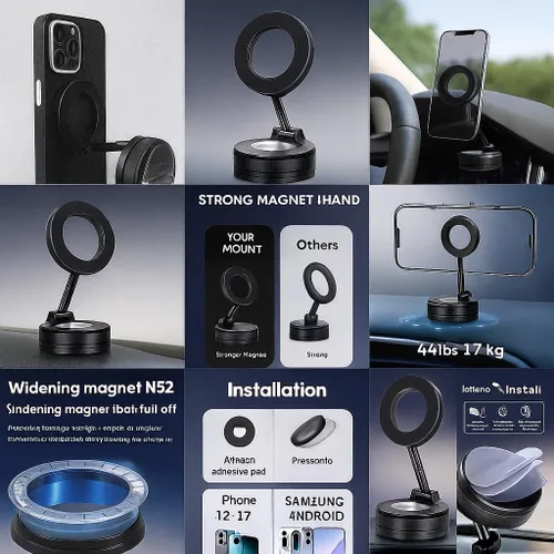 Vista 3 de MagSafe Soporte magnético para teléfono de automóvil, ventosa súper fuerte para tablero y parabrisas, rotación de 360°, sujeción segura para iPhone