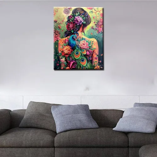 Vista 3 de Pintura por números para adultos, tatuajes de mujeres, pintura por números sobre lienzo, fácil de pintar para principiantes, tatuajes de flores