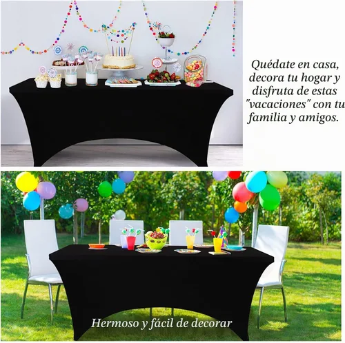 Vista 5 de BDDC - Funda de mesa ajustada de 4 pies, manteles de elastano negros, manteles elásticos lavables y resistentes a las arrugas para eventos, bodas