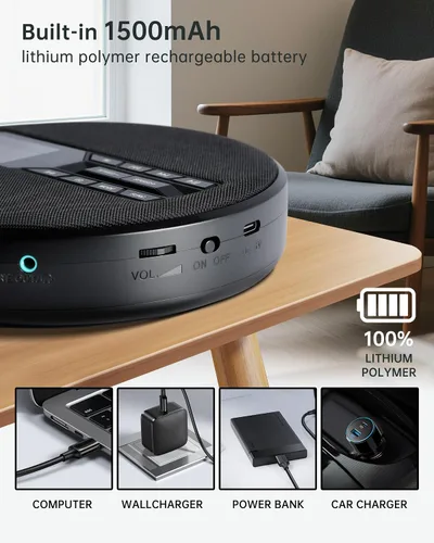 Vista 4 de Reproductor de CD portátil con altavoces, reproductor de CD personal recargable para automóvil y hogar, pequeño reproductor de música de tela