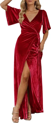 Vista 12 de MEROKEETY Vestido largo de terciopelo con cuello en V para mujer, invitada Negro