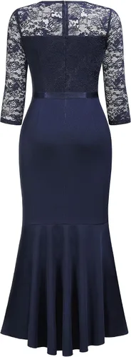 Vista 7 de MISSMAY Vestido largo formal de dama de honor con volantes y encaje floral para mujer