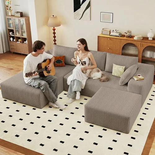 Vista 46 de Sofá seccional Cloud de 96 pulgadas, sofá deshuesado para sala de estar, sofá modular con asiento profundo, sofá de pana cómodo y esponjoso con Negro