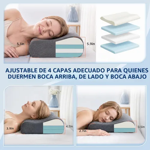 Vista 5 de Almohada de contorno - Almohada cervical de cuello ajustable de suavidad para un soporte ideal, almohada de espuma viscoelástica de 11 alturas