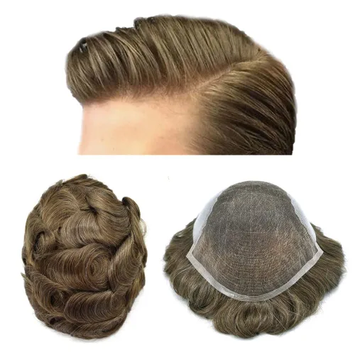 Vista 59 de Mens Toupee Swiss Lace Mens Hair Piece Sistema de reemplazo de cabello para hombres Toupee para hombres Cabello humano nudo blanqueado protesis
