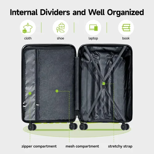 Vista 5 de Strenforce Conjuntos de 3 piezas (202428)" Maletas Spinner ABS Hardshell Equipaje con cerradura TSA, B-verde manzana