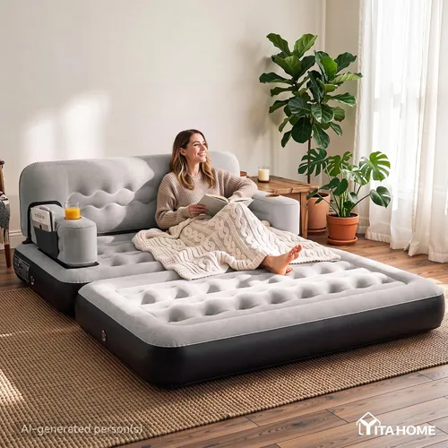 Vista 4 de YITAHOME Queen - Colchón vertical acanalado para sofá cama, gris