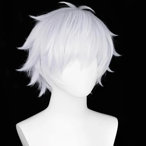 Vista 5 de Aicos Peluca corta negra de anime cosplay para hombres con flequillo Negro