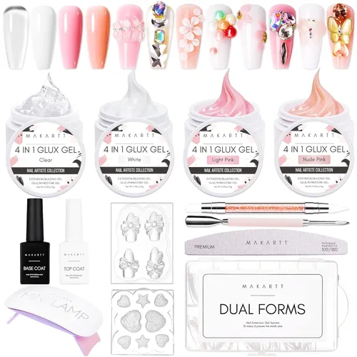 Vista 11 de Makartt Arte de uñas de gel 3D: 4 en 1 constructor de gel sólido transparente para extensión, pegamento de uñas UV para uñas acrílicas, diamantes