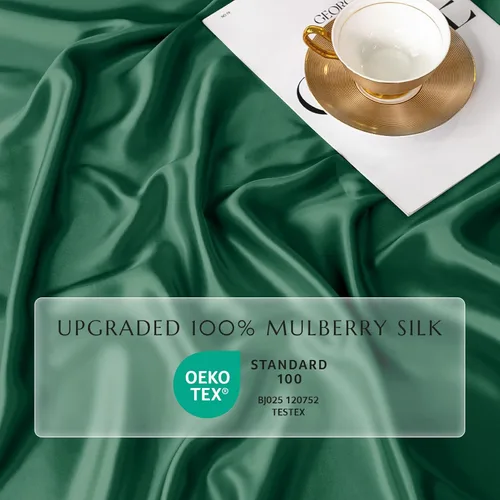 Vista 38 de THXSILK Juego de sábanas bajeras de 100% seda de morera, 3 piezas de seda 7A+, transpirable, suave, sábana bajera de 16 pulgadas de profundidad, 2