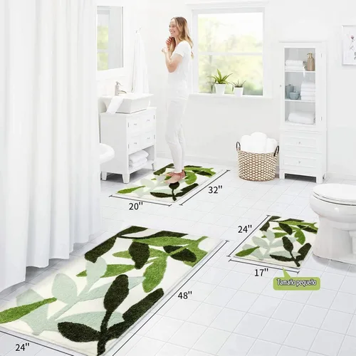 Vista 3 de Alfombra de baño verde pequeña alfombra de baño de hojas tropicales