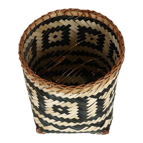Vista 6 de Healeved Papelera de mimbre tejida de ratán, cesta de basura rústica, contenedor de basura redondo, contenedor de basura decorativo, cesta