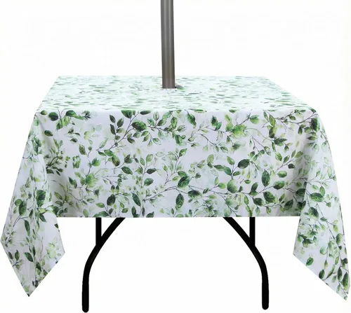 Vista 25 de Stripe Outdoor Tablecloth Water Resistant Polyester Fabric Table Cover with Zipper Umbrella Hole for Garden Patio Tabletop 60x84inch Rectangle,Black