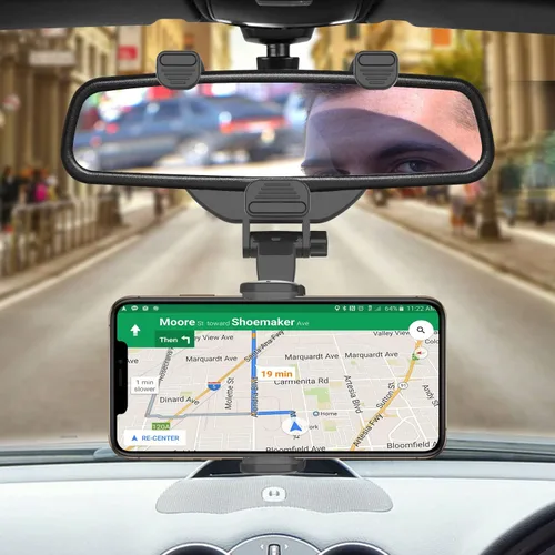 Vista 3 de Cellet Soporte universal para teléfono con espejo retrovisor para vehículo, compatible con iPhone 14 Pro Max Mini SE 13 12 11 XR XS Galaxy Z Flip Z