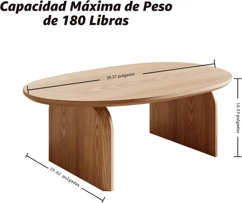 Vista 2 de Honyee - Mesa de centro moderna ovalada, pequeñas mesas de centro para la sala de estar - Parte superior de madera de roble con patas sólidas, mesa