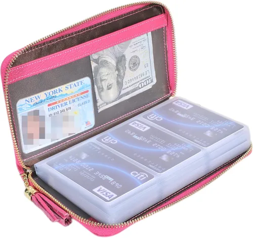 Vista 18 de Easyoulife - Billetera con cierre de mujer, tarjetero de cuero, cartera con cremallera, bloqueo RFID rosado (Bean Pink)