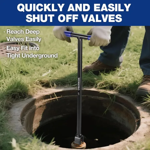 Vista 2 de WORKPRO Llave de medidor de agua de 17" con llave de utilidad de 4 vías, llave de apagado de agua de acero resistente con mango en T antideslizante