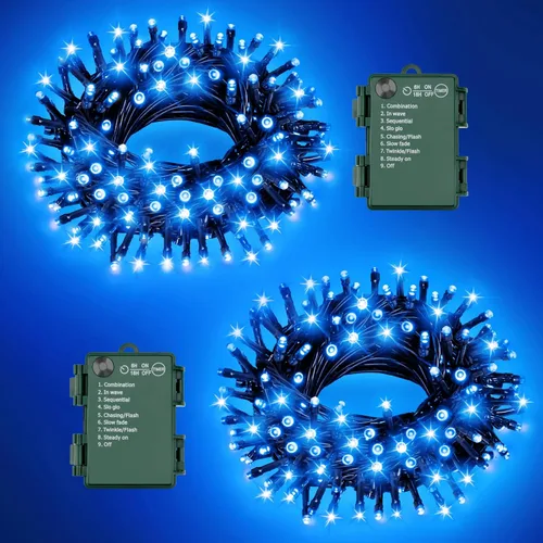 Vista 16 de Luces de Cadena de Halloween Total 100LED Operadas por Batería Exteriores 8 Modos con Temporizador 16.4Pies*2, 50LED*2 Luces de Hadas Impermeables