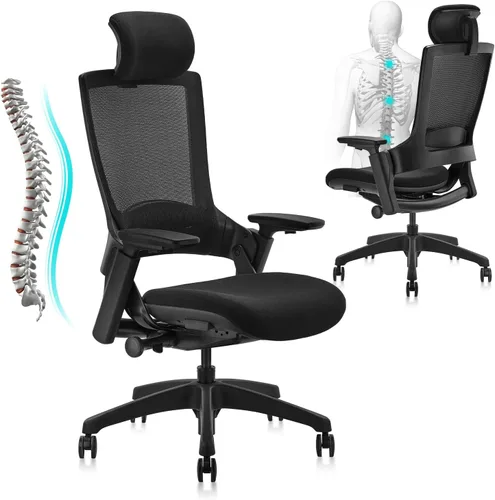 Vista 11 de CLATINA - Silla ejecutiva ergonómica giratoria, con reposabrazos 3D de altura ajustable y respaldo lumbar, tapizada, ideal para hacer trabajos