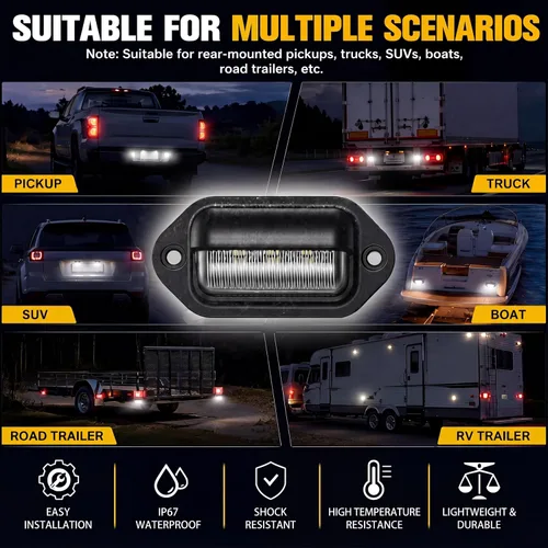 Vista 6 de Mudder Paquete de 8 luces LED de matrícula de 12 V, 6 LED, impermeables, luces traseras para camión, SUV, remolque, RV, camiones y barcos