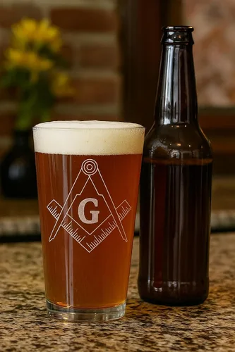 Vista 4 de Hat Shark Mason Masons - Símbolos de logotipo Masonic Live Better - Vasos de pinta grabados con láser para cerveza, jarra de 16 onzas