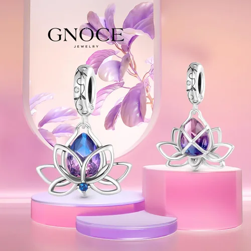 Vista 2 de GNOCE Dijes colgantes de flor de loto, pulseracollar de plata de ley 925, dijes colgantes para mujeres, esposa, regalo de joyería, Plata esterlina