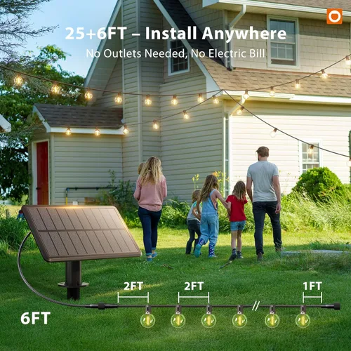 Vista 7 de addlon Cadena de luces solares para exteriores de 25 pies con alimentación solar, resistente al agua con control remoto, cadena de luces solares
