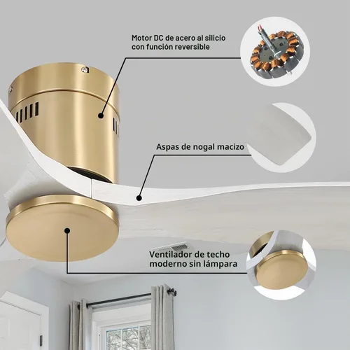 Vista 3 de Sofucor - Ventilador de techo de 52 pulgadas sin luz, de montaje empotrado con control remoto, ventiladores de techo de madera maciza para Montaje