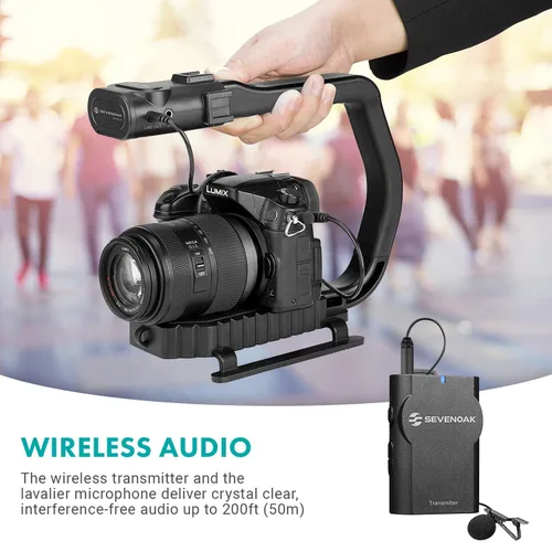 Vista 4 de Movo MicRig-W1 - Kit de cineasta de micrófono inalámbrico, estabilizador de mango de video con micrófono de solapa inalámbrico integrado compatible
