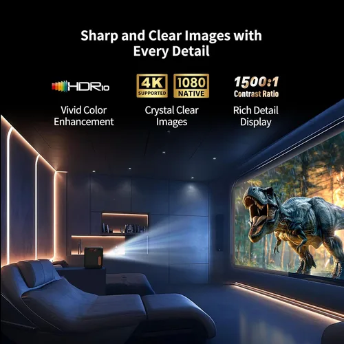 Vista 3 de Proyector inteligente Google TV, Netflix con licencia, soporte 4K, 1080P FHD Gris-oscuro