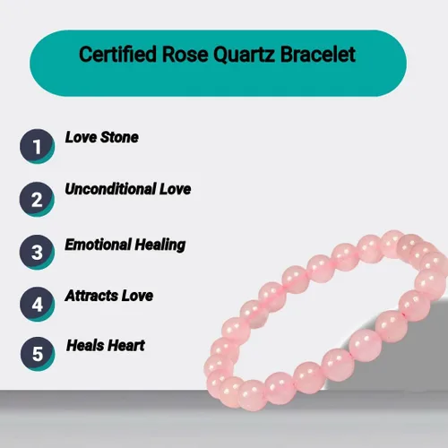 Vista 3 de DHYANARSH Pulsera de cuentas de piedra de cuarzo rosa, cuentas naturales certificadas de 0.315 in para amor incondicional