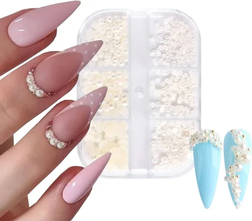 Vista 4 de 2 cajas de perlas para arte de uñas, perlas de espalda plana, cuentas de caviar doradas y plateadas, abalorios de metal de acero 3D, perlas