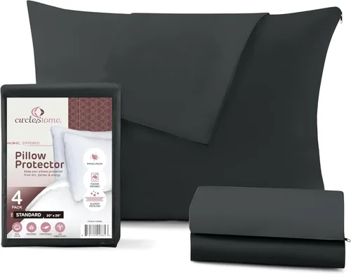 Vista 26 de CirclesHome Juego de 4 protectores de almohada estándar con cremallera, fundas de almohada transpirables 100% algodón, protegen las almohadas
