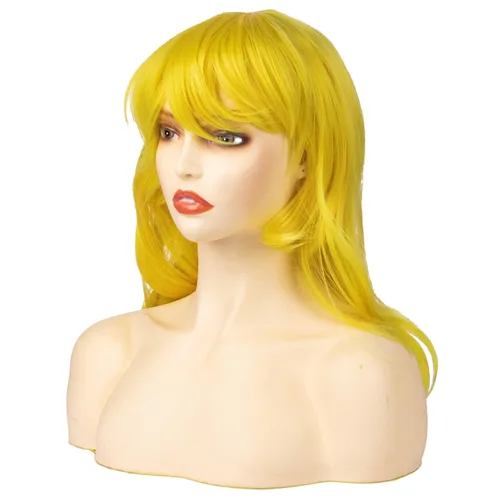 Vista 3 de Xcoser Super Mario - Peluca de princesa melocotón de 31.5in de largo, ondulada, color amarillo