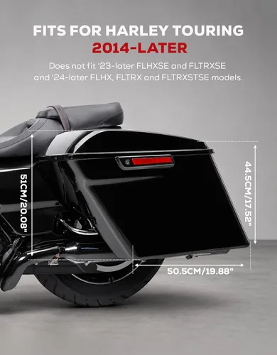 Vista 2 de XFMT Alforjas rígidas extendidas de 5 pulgadas para motocicleta, color negro vivo, con pestillos negros para Harley Touring Road King Street Glide