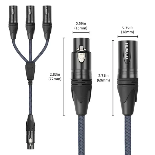 Vista 3 de Cable divisor en Y de 3 pines XLR hembra a 3 machos, cable divisor XLR de 3 vías, equilibrio de 1 hembra a 3 macho, cable de audio para micrófono