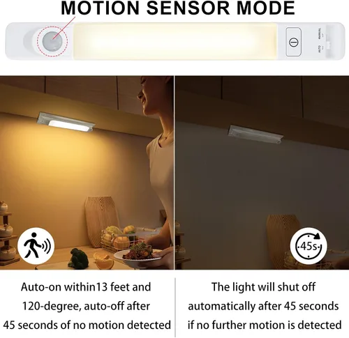 Vista 2 de LUXSWAY Luz LED con sensor de movimiento para interiores, luces regulables debajo del gabinete, encendido/apagado manual, barra de iluminación
