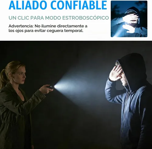 Vista 5 de Linterna EDC plana recargable, linternas magnéticas con alerta de pitido Negro