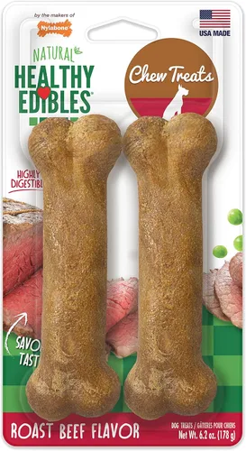 Vista 17 de Nylabone Healthy Edibles - Premios masticables para perro, todo natural, larga duración, 1 unidad, sabor a tocino (Bacon), M/Wolf Natural dog