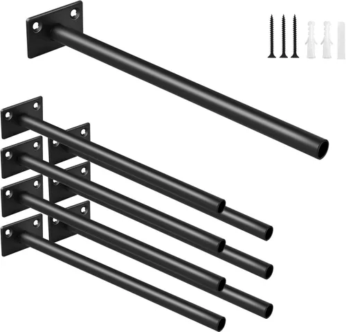 Vista 16 de 4 Piezas Soportes de Estante Flotante de Acero Sólido Negro de 5" - Soportes Ciegos para Estantes Flotantes de Madera - Soporte Ciego Oculto