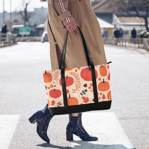 Vista 2 de Otoño Calabaza Profesional Portátil Bolso para Mujer con Cremallera Bolso de mano para Mujeres Trabajo para la Universidad con Tablet Maletín